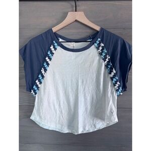 FP Movement Free People Braided Raglan Crop T-Shirt Navy White Blue Small